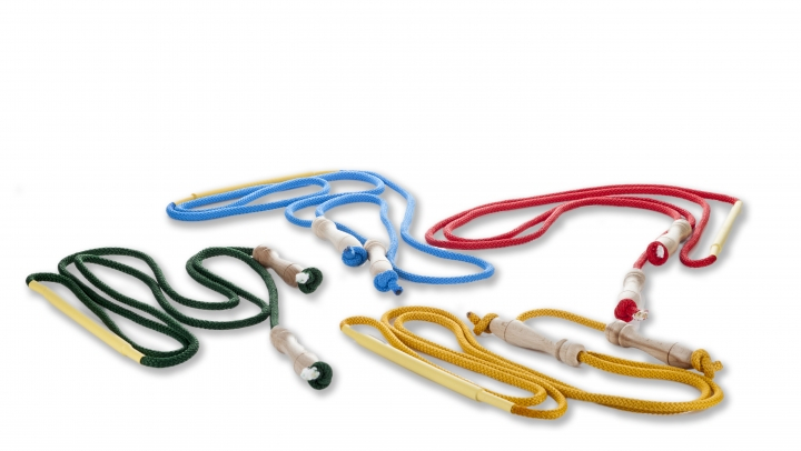 Jump ropes with central reinforcement and wooden handles