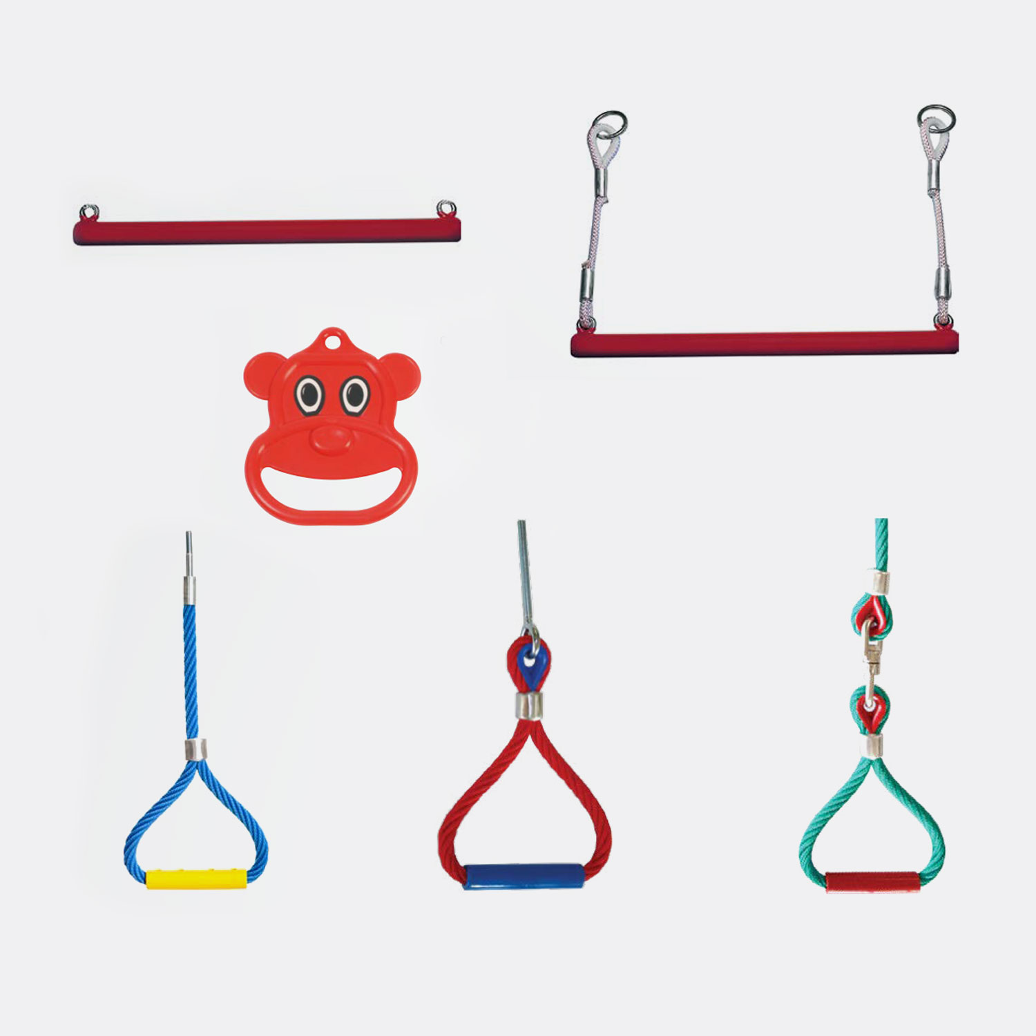 Trapeze handles for playgrounds and adventures